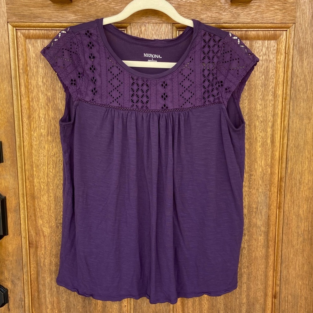 Merona | Dark Purple Top with Eyelet Design, large